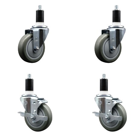 Service Caster 4'' SS Gray Poly Wheel Swivel 1-3/8'' Expanding Stem Caster Set 2 Brakes, 4PK SCC-SSEX20S414-PPUB-2-TLB-2-138